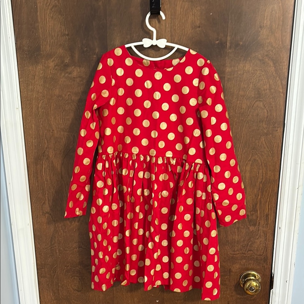Haley and the Hound Red Long Sleeve Crew Neck Sundress with Gold Polka Dot